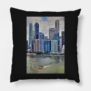 Amphibious Vehicle in front of Singapore Skyline Pillow