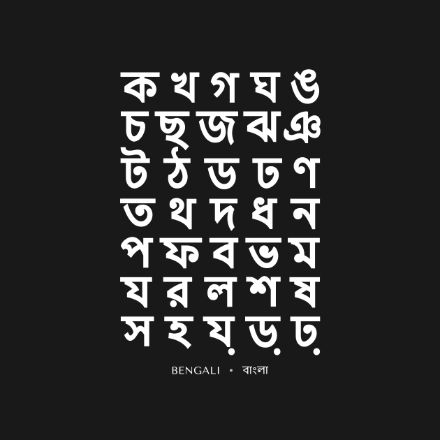 Bengali Alphabet Chart, Bold Bangla Language Chart - Black by typelab