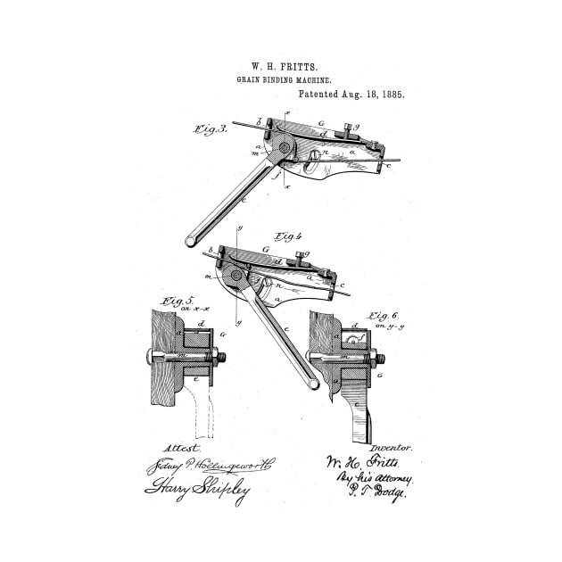 Grain Binding Machine Vintage Patent Hand Drawing by TheYoungDesigns