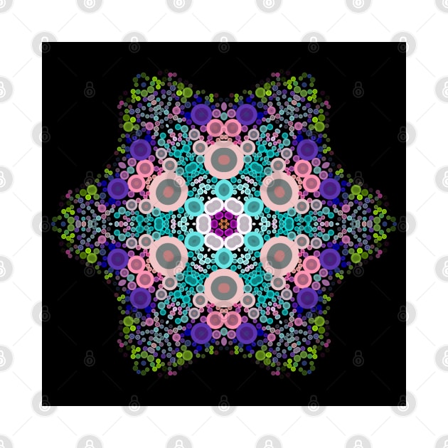 Dot Mandala Flower Blue Pink and Green by WormholeOrbital