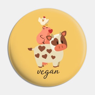 Happy Cow, Pig, and Chicken - Vegan Pin