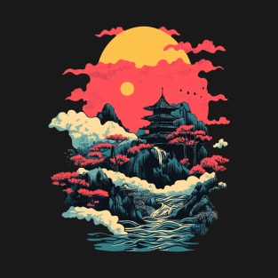 Hiroshi Nagai Japan Cherry Trees Mountains Waterfall River T-Shirt