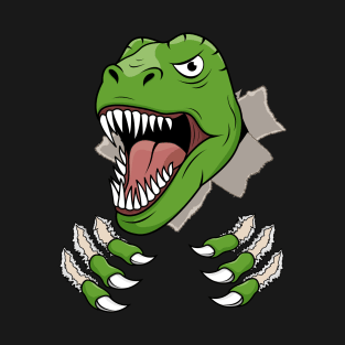 T Rex Claws Ripping Holes Dinosaur Roaring Head T-Shirt