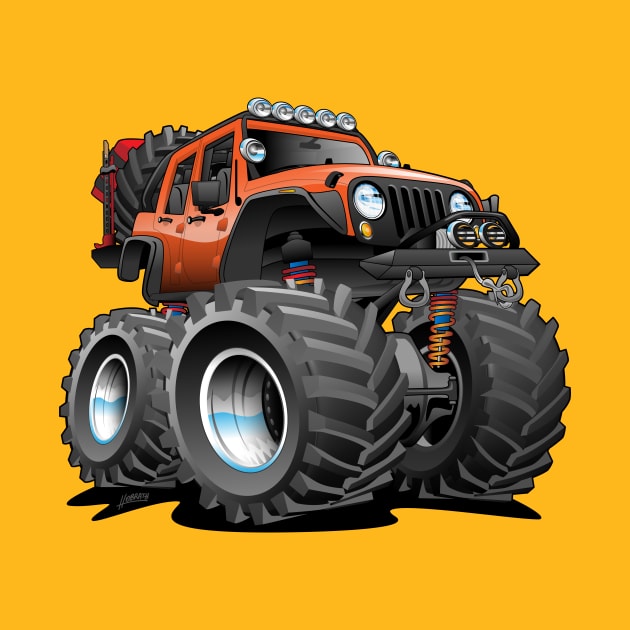 Off road 4x4 orange jeeper cartoon by hobrath