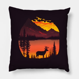 Buck Deer - Mountain Sunset Pillow