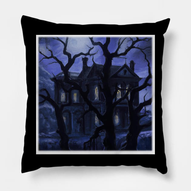 Spooky House at Night Pillow by Starbase79