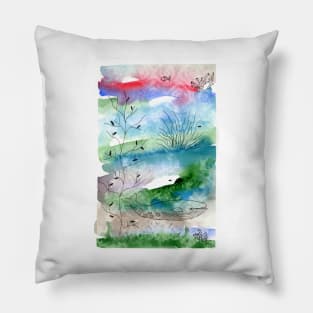 Whimsical Whale Illustration with Watercolor and Ink Pillow