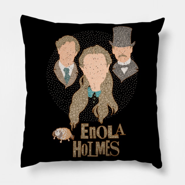 Enola Holmes Characters Minimalist Portraits Circle Design Pillow by pbdotman