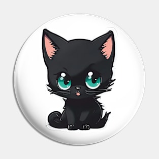 Playful Black Anime Kitten Pin