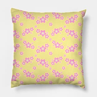 Cherry Blossom Sakura Flower Clusters Pattern in Yellow Background Pillow