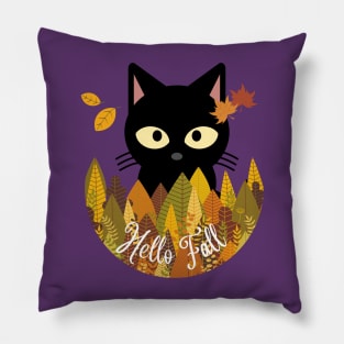 Hello fall Black Cat Autumn Fall Halloween Thanksgiving Funny Pillow