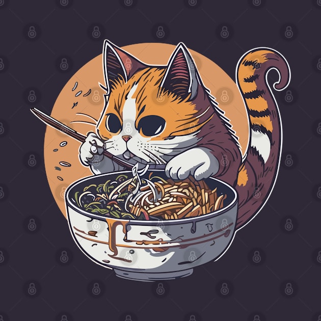 Cat eating ramen by DesignVerseAlchemy