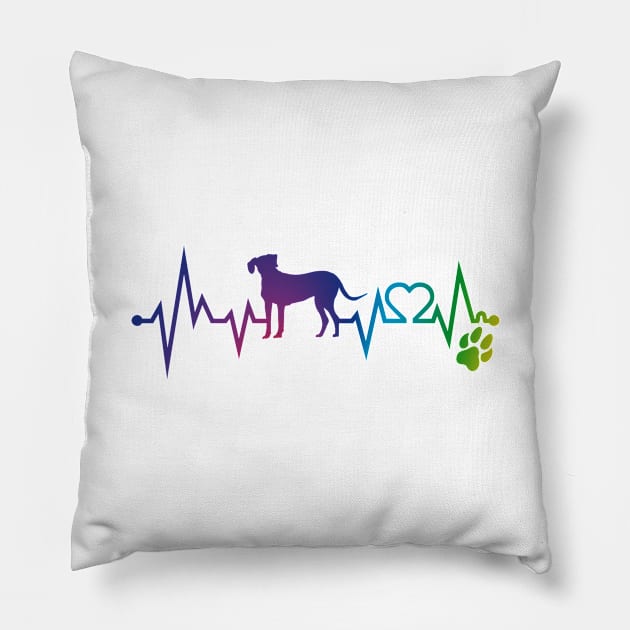 Rhdesian Ridgeback Colorful Heartbeat, Heart & Dog Paw Pillow by kimoufaster