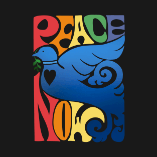 Peace Now Dove And Vintage Rainbow Hippie Design T-Shirt