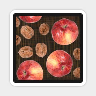 Autumn fruits: apples and walnuts dark Magnet