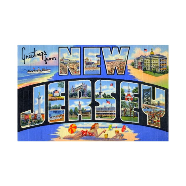 Greetings from New Jersey - Vintage Large Letter Postcard by Naves