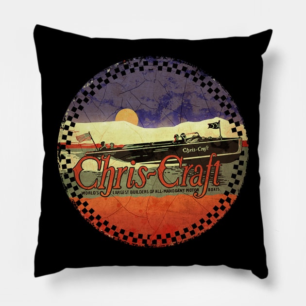 Chris Craft Vintage wood Boats USA Pillow by Midcenturydave