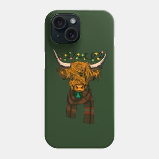 Scottish Highland Cow With Christmas Lights Phone Case