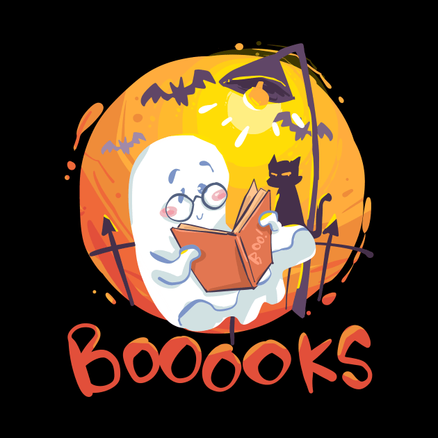 Booooks Halloween Ghost Funny Book Lover Library Reading by DesignsByChristian