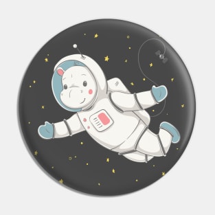 Lovely cute hippo flies in space with the station Pin