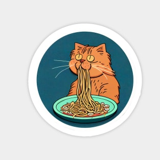 Cat Chowing Down on Spaghetti Magnet