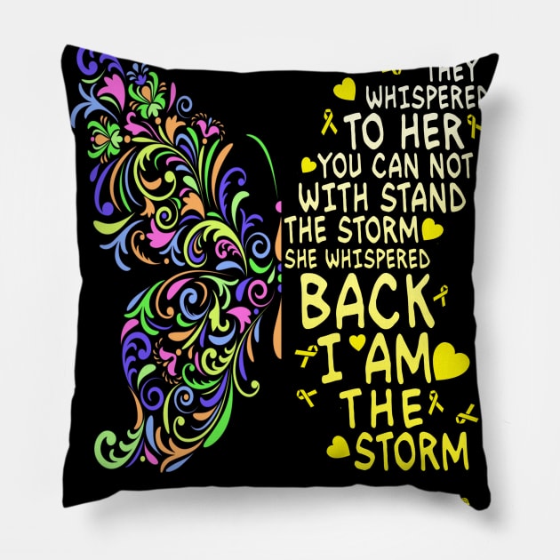 childhood cancer butterfly i am the storm Pillow by TeesCircle