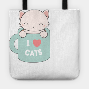 Kawaii Cute I love cats t-shirt Tote