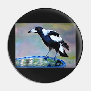 Magpie at the Birdbath Pin
