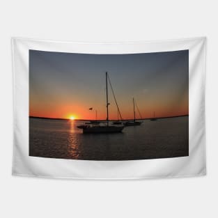 Sailboats at sunset Tapestry