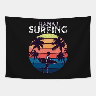 Retro Hawaii Beach Surfer Longboard Aloha Tapestry