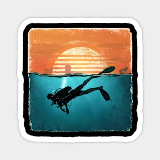 Scuba Diving Retro Sun Set Lovers Men Women Divers Magnet