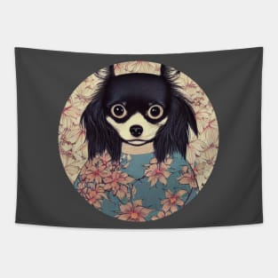 Black Long Haired Chihuahua Japan Blossom Hairy Fluffy Chihuahua Dog Mom Tapestry