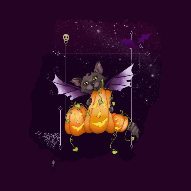 Halloween Cat Fairy Cat All My Pumpkins with Jack o lanterns by serenstar75