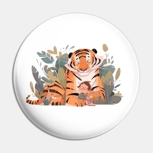 Adorable Tiger Animal Loving Cuddle Embrace Children Kid Tenderness Pin