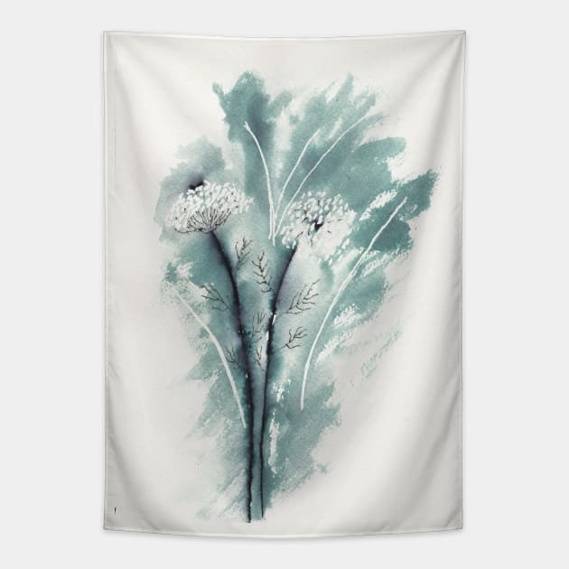 Queen Anne's Lace in Ink Tapestry by ConniSchaf