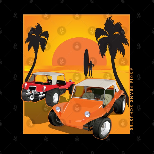 Dune Buggy  Front and Back with Sunset and Surfer Dune Buggies by PauHanaDesign