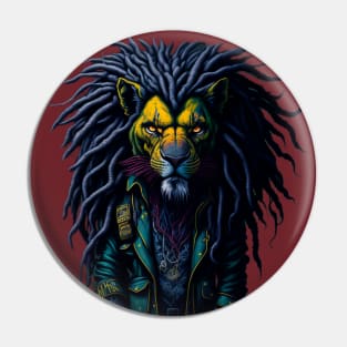 Leather Jacket Lion with Dreadlocks Pin