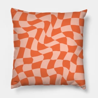 Orange and Peach Wavy Checkered Pattern Pillow