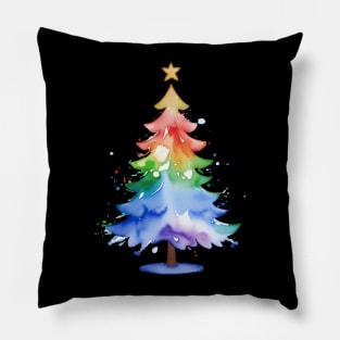 Gradient Watercolor Rainbow Christmas Tree Gay Pride T-Shirt Pillow