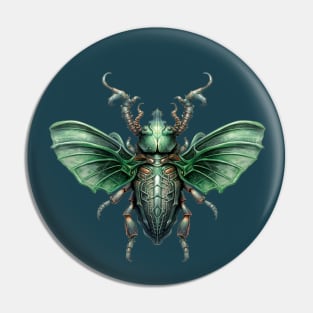 Emerald biomechanical beetle Pin