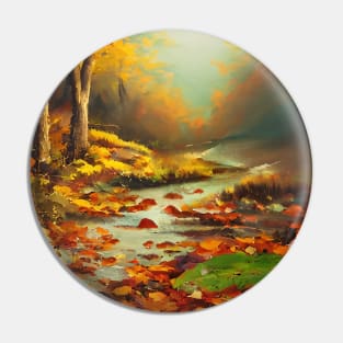 Romantic autumn landscape with a river surrounded by tree leaves II Pin