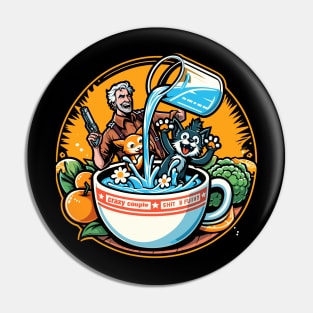 Galactic Brew Adventure Chibi Design - Whimsical Sci-Fi Fantasy Style Pin