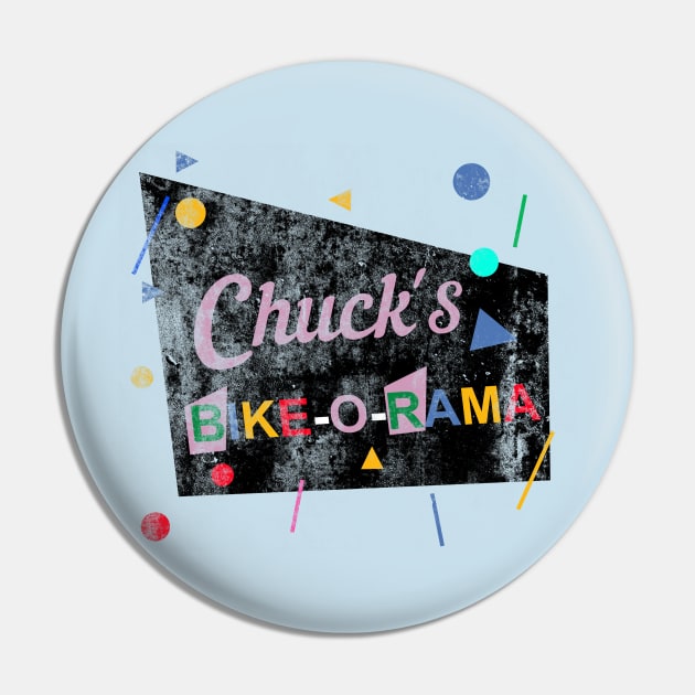 Chuck's Bike-O-Rama, distressed Pin by hauntedjack