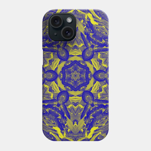 Abstract kaleidoscope of wattle blooms on textured background Phone Case by hereswendy