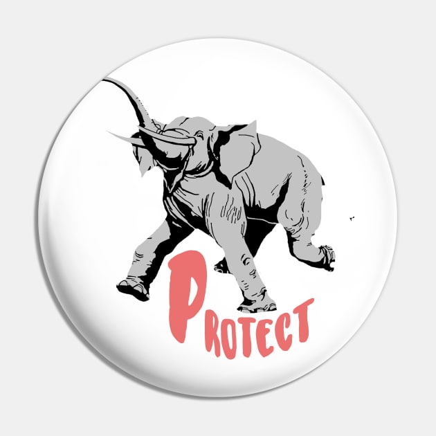 Protect Elephants Animal Conservation Pin by encycloart