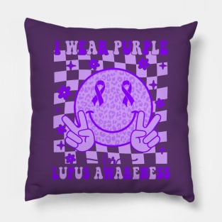 Lupus Awareness Smile Hippie Checkered Purple Ribbon Pillow