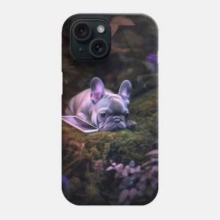 Frenchie lying down next to his phone Phone Case