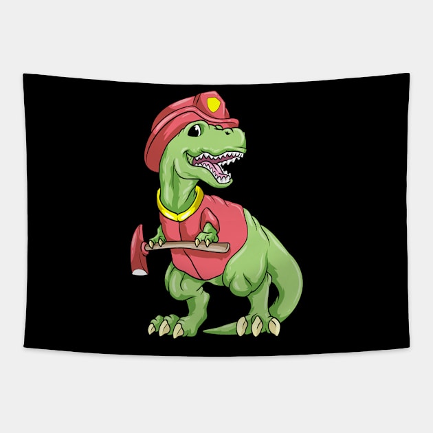 Cool dinosaur as a firefighter with an axe Tapestry by Markus Schnabel