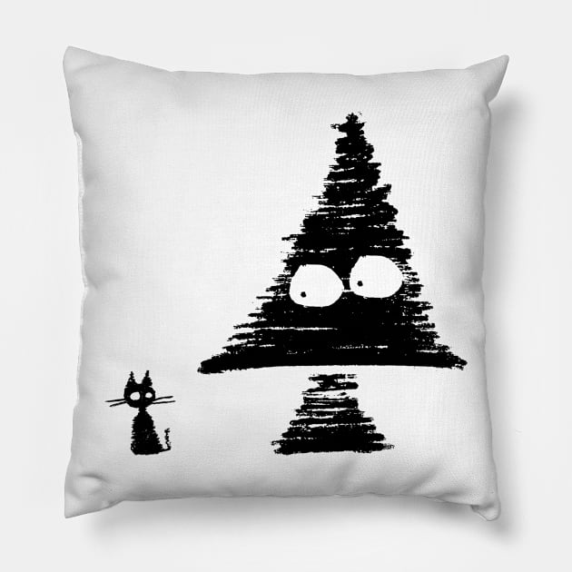 Rigatto – Cat versus Christmas (black on white) Pillow by LiveForever