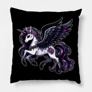 Cosmic unicorn glitter dark pegasus Pillow